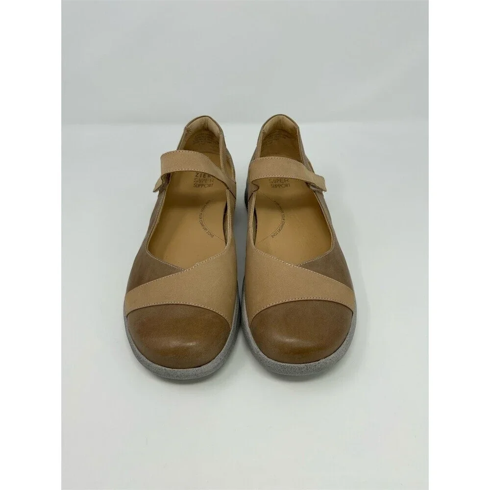 Ziera Super Support Mary Jane Comfort Flats Womens Brown Hook & Loop Strap 41 XF